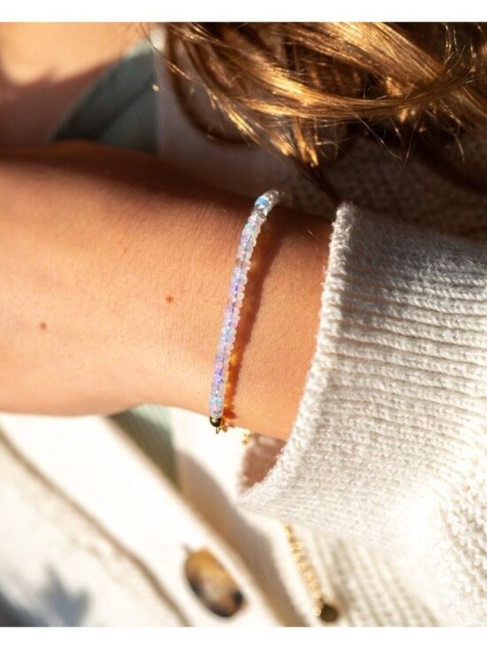Genuine Ethiopian Opal Bracelet Gold Paperclip Chain October Birthstone